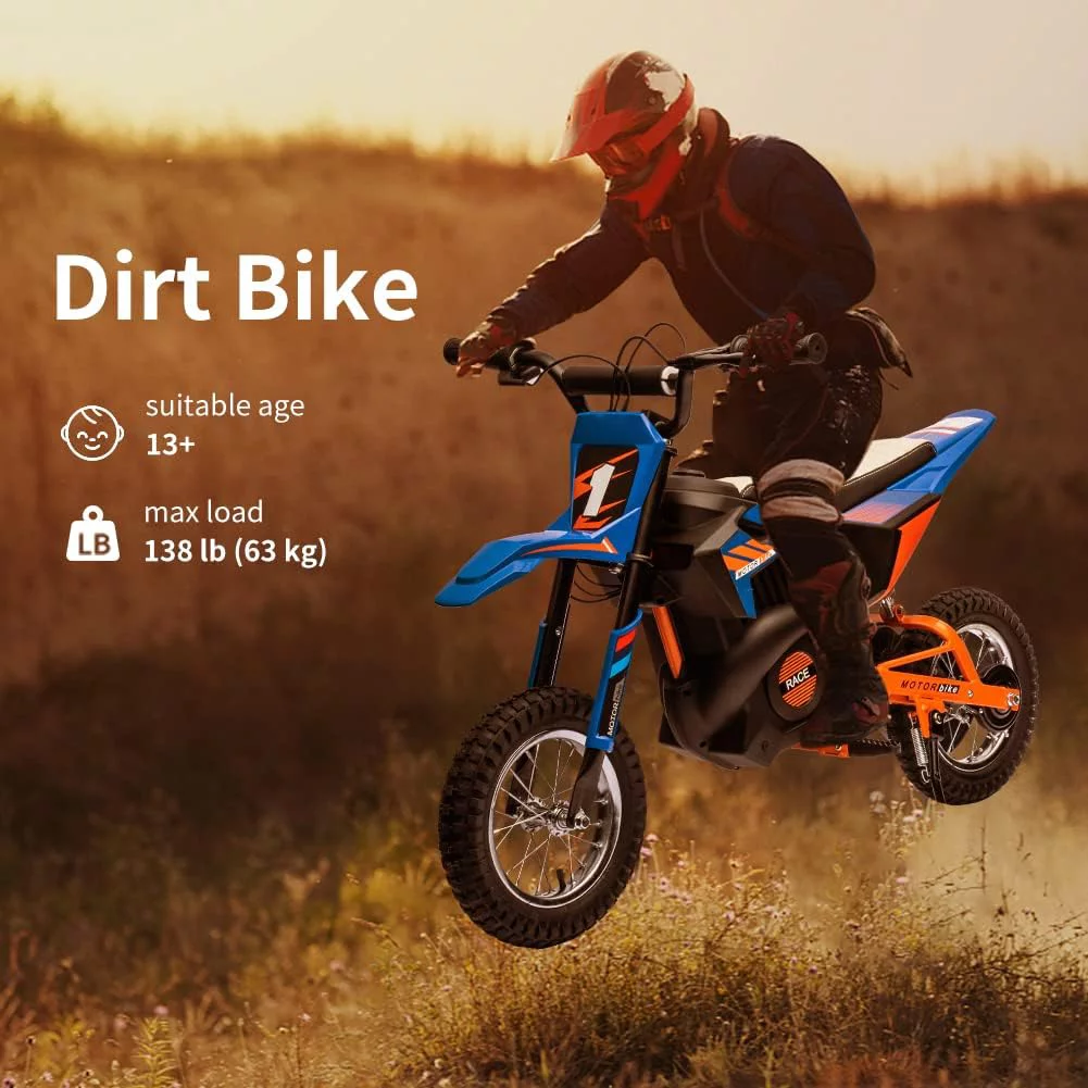 24V Electric Off-Road Motorcycle,250W Motor 13.6MPH Fast Speed Motocross,Leather Seat Dirt Bike,Twist Grip Throttle,Metal Suspension,Air-Filled Tires