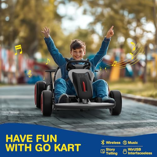 Planet X8 24V Electric Go Kart, 2x150W Drift Kart for Big Kids, 5-Point Safety Belt with Soft Start, Up to 8 MPH Racing Speed, 7AH Large Battery