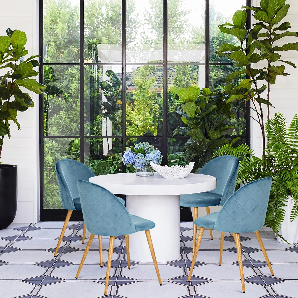 Homy Casa Velvet Dining Chairs Set of 2 with Backrest for Kitchen, Blue