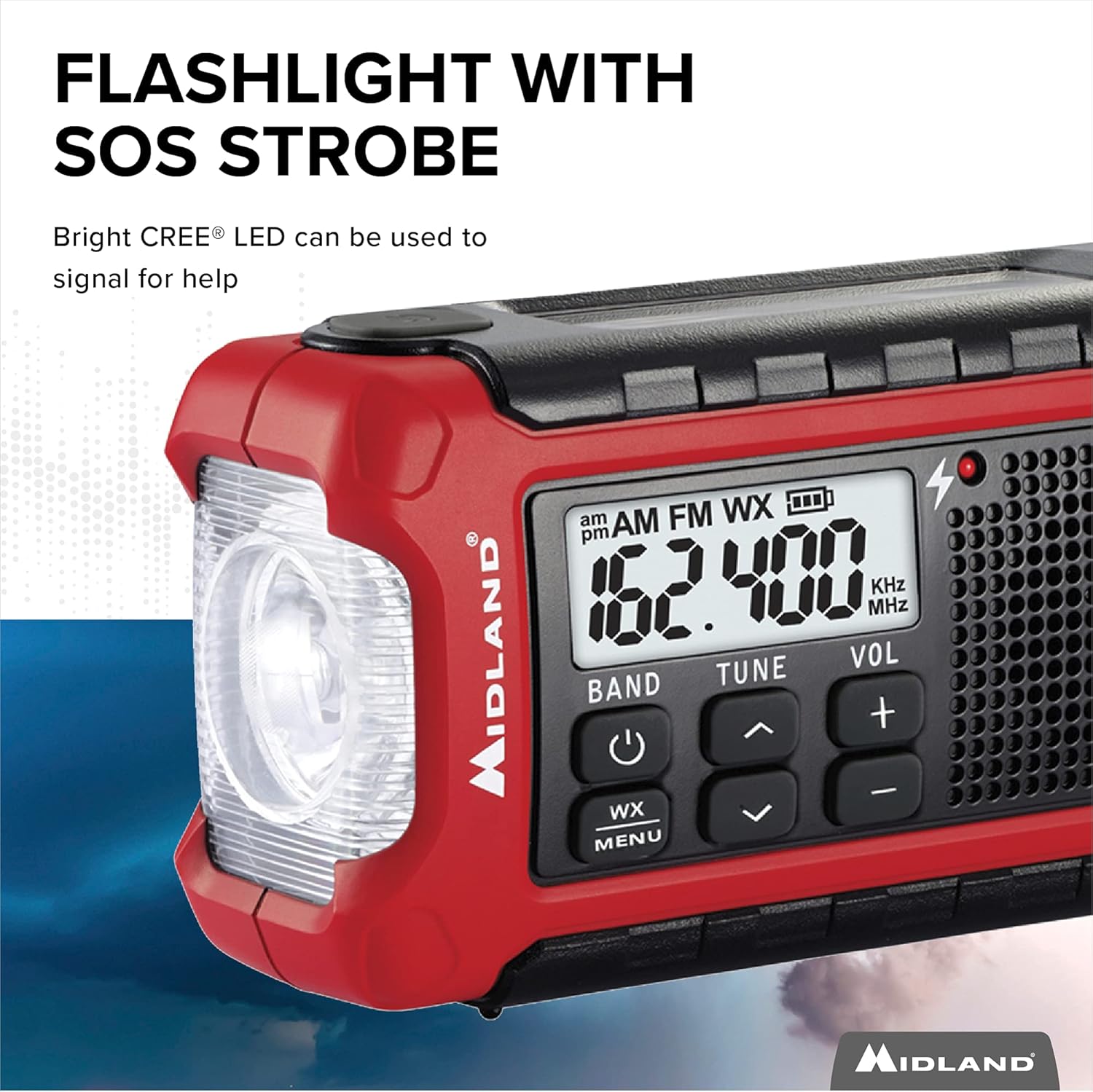 Midland - ER310, Emergency Crank Weather AM/FM Radio - Multiple Power Sources, SOS Emergency Flashlight, Ultrasonic Dog Whistle