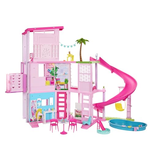 Barbie DreamHouse, Doll House Playset with 75+ Pieces Including Toy Furniture & 3-Story Pool Slide, Pet Elevator & Puppy Play Areas