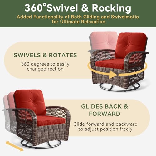 Aoxun 3 Pieces Patio Furniture Set, Patio Swivel Rocker Chairs Set of 2, Wicker Outdoor Bistro Set with Rocking Chair