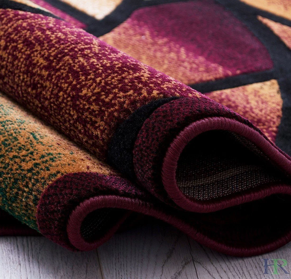 Handcraft Rugs-Modern Contemporary Living Room Rugs-Abstract Carpet with Geometric Swirls Pattern-Burgundy/ Beige/Ivory/Chocolate (8x10 Feet)