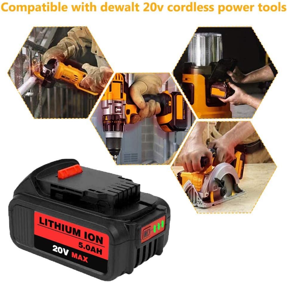 6Packs 20Volt 5.0Ah DCB205 Replacement for Dewalt 20V MAX XR Battery Lithium Compatible with DCB204 DCB205 DCB206 DCB205-2 DCB200 DCB180 DCD985B