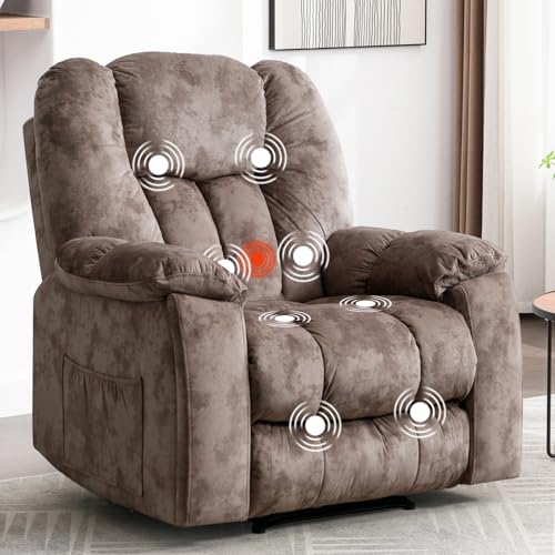Phoenix Home Manual Recliner Chair for Adults with Massage and Heat, Overstuffed Fabric Reclining Chair