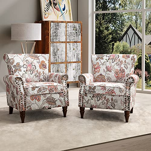 HULALA HOME Modern Wingback Accent Chair with Wood Legs & Removable Cushion, Comfy Upholstered Armchair with Nailhead Trim
