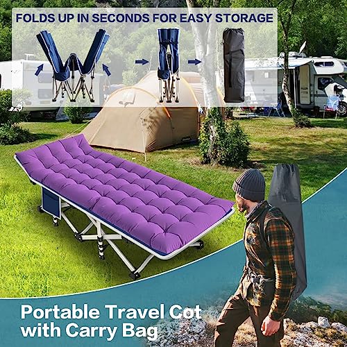 2 Pack Camping Cot with Mattress Comfortable Cot Bed Folding Cot Heavy Duty Cots for Sleeping with Carry Bag for Adults Kids Guest Bed Outdoor Indoor