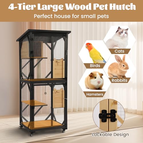 MAGIC UNION 71" Catio Outdoor Cat Enclosure Window Access, 4 Tiers Cats Playpen Catio with Wheels, Resting Box & Waterproof Roof