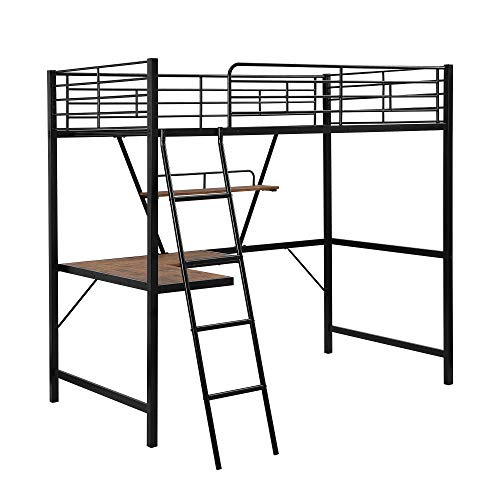 Harper & Bright Designs Full Loft Bed with Desk, Metal Loft Beds with Storage Shelves, Desk, and Wardrobe, Heavy-Duty Loft Bed Frame for Kids, Teens