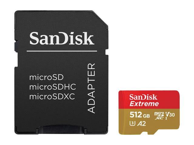 SanDisk 512GB Extreme microSDXC UHS-I Memory Card with Adapter C10 U3 V30 4K A2