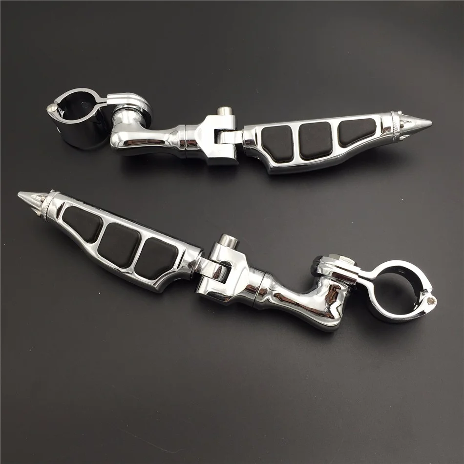HTT-MOTOR Chrome Peg Short Angled Mounting Kit with Stiletto Shape Foot Peg Footrest For 1-1/4 inch (1.25")Front Engine Guard Frame Tube Iron 883