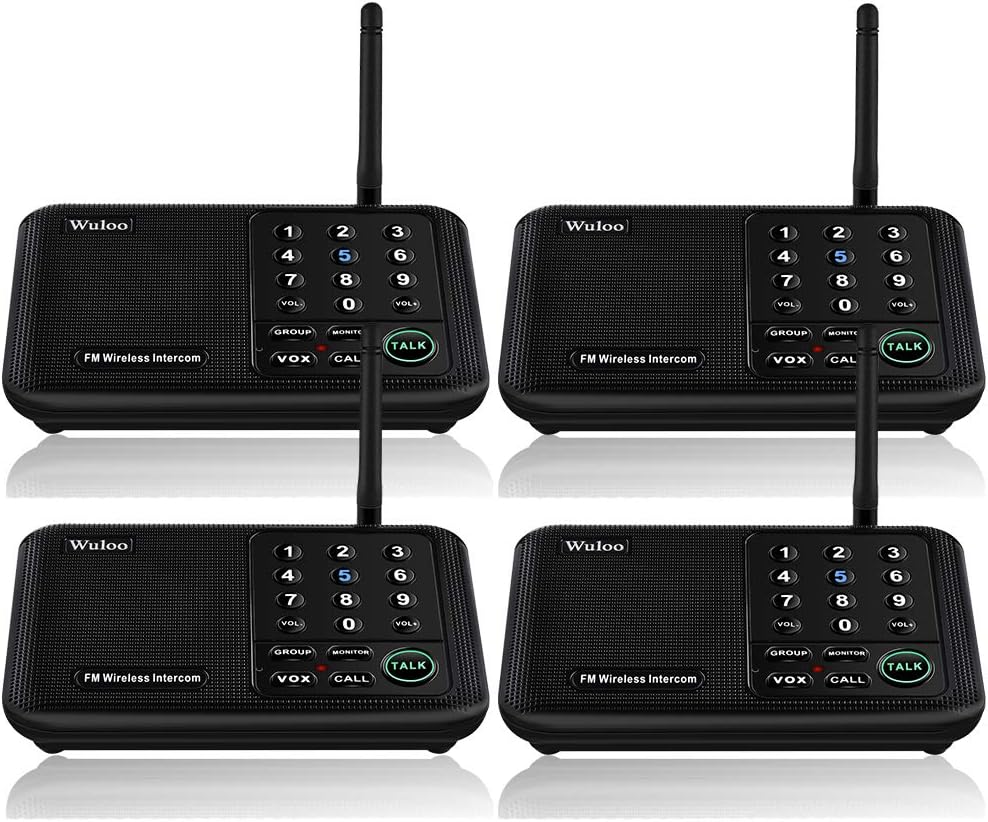 Wuloo Intercoms Wireless for Home 5280 Feet Range 10 Channel 3 Code, Wireless Intercom System for Home House Business Office, Room to Room Intercom