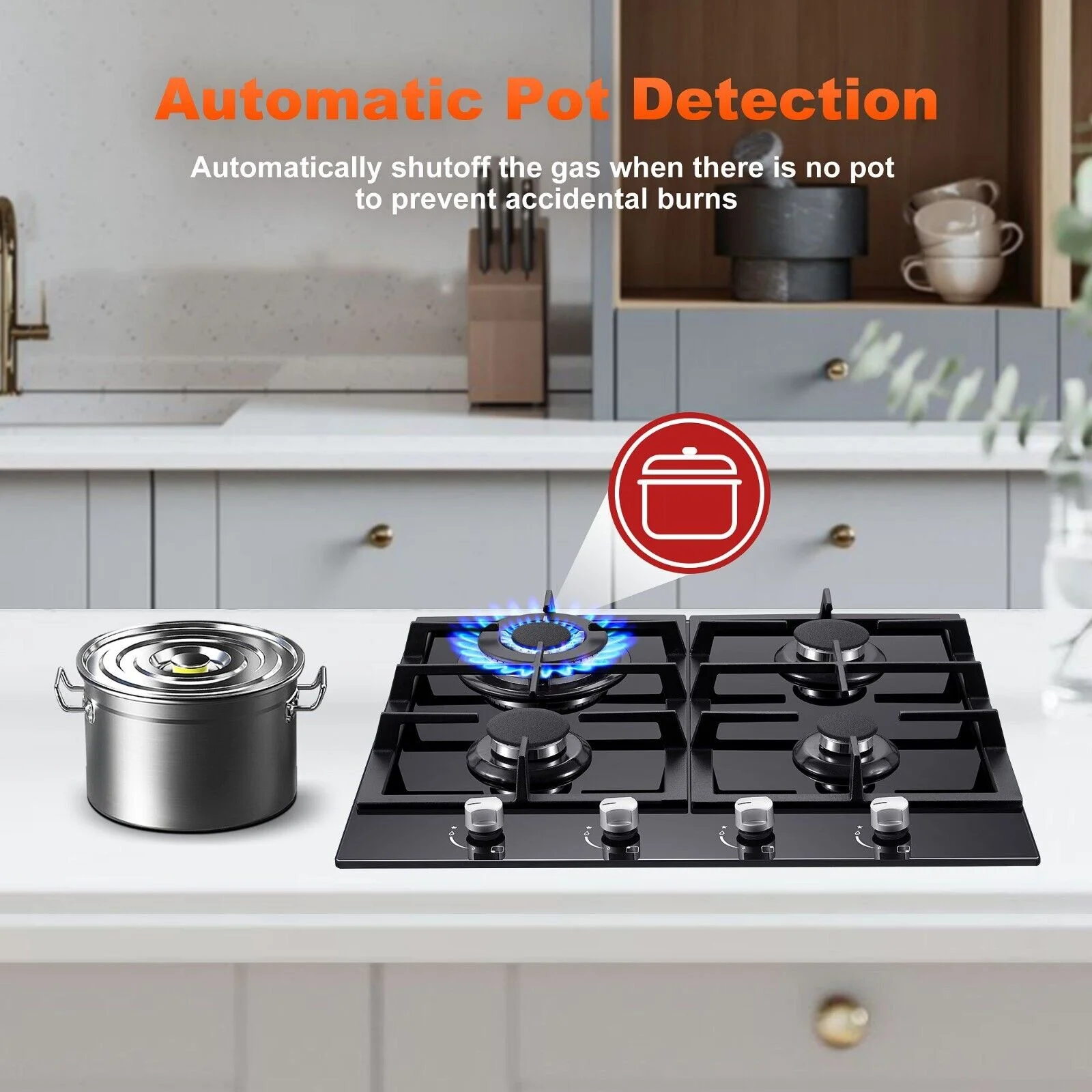 24 inch Built-in Gas Cooktop 4 Burners with Tempered Glass Dual Burners NG/LPG Convertible Countertop