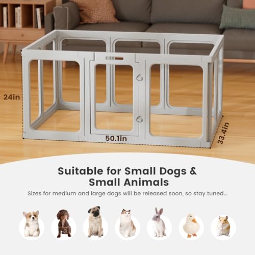 Clear Acrylic Dog Playpen - 11.6 sq.ft, 24" H 10 Planes Transparent Dog Fence Indoor, Sturdy Pet Pen for Puppy/Small Dog/Rabbit/Cat/Pig