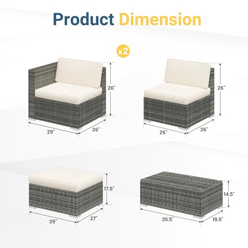 Wisteria Lane 5 Piece Outdoor Patio Furniture Set, All Weather Wicker Rattan Sectional Sofa Conversation Set with Cushions & Large Glass Coffee Table