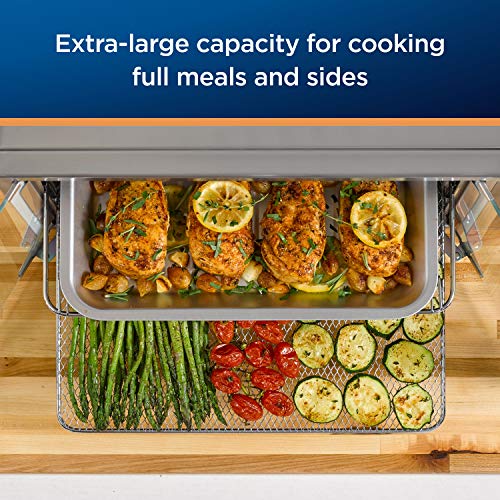 Oster Air Fryer Oven, 10-In-1 Countertop Toaster Oven Stainless Steel French Door Touch Control 2142008 countertop oven