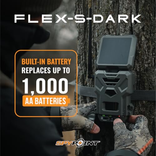 SPYPOINT Flex-S-Dark Solar Cellular Trail Camera – Built-in Solar Panel, 40MP Photos, 1080p Videos + Sound, No-Glow Game Camera, Night Vision