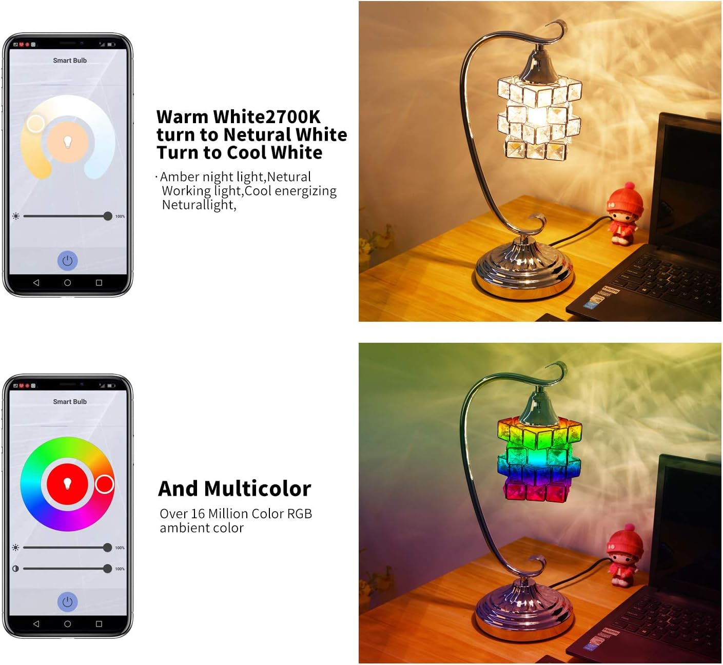 WIFZIG Smart Candelabra Bulb,E12 LED Candle Light Bulbs, 40W Equivalent For Ceiling Fan,Chandelier Bulb Work with Alexa&Google Home, 2700-6500K+RGB