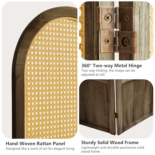 5.9 Ft Tall Hand-Woven Rattan Room Divider 3 Panels, Wood Room Divider Panel, Folding Screen Divider Wall, Wall Divider for Room Separation