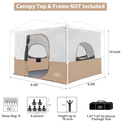 KAMPKEEPER Camping Inner Tent for Pop Up CanopyFully Vented Roof, Converts 10'x10' Straight Leg Canopy into Camping TentKhaki