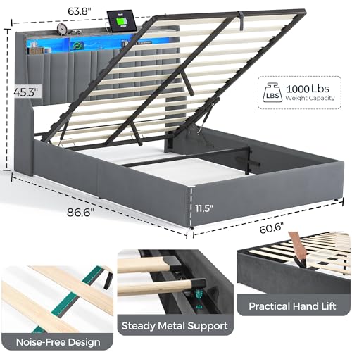 LINSY Lift Up Storage Bed Queen Bed Frame with Storage, Upholstered Bed Frames with Headboard