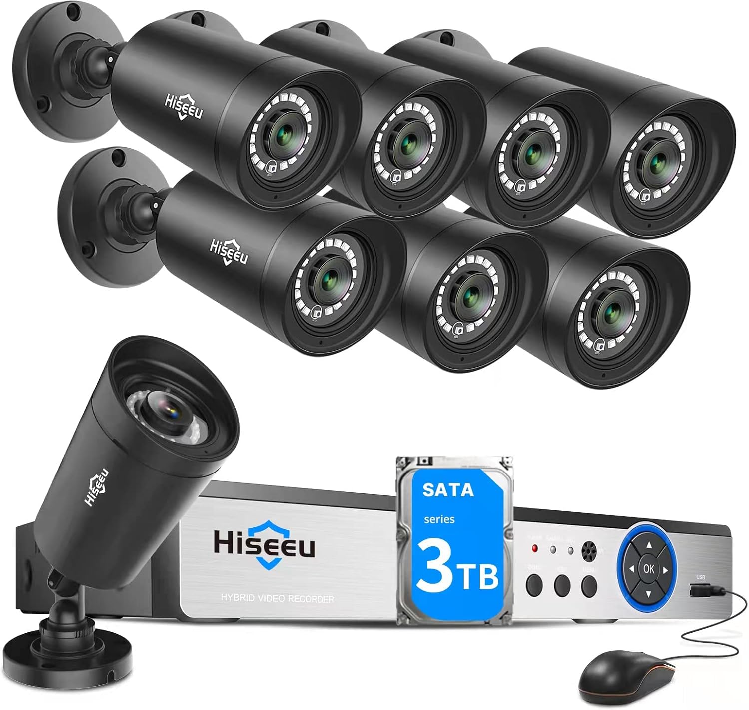 【3TB HDD】 Hiseeu 5MP 8Channel Security Camera System,8Pcs 5MP Super HD Wired Outdoor Cameras with Night Vision, Home Surveillance System