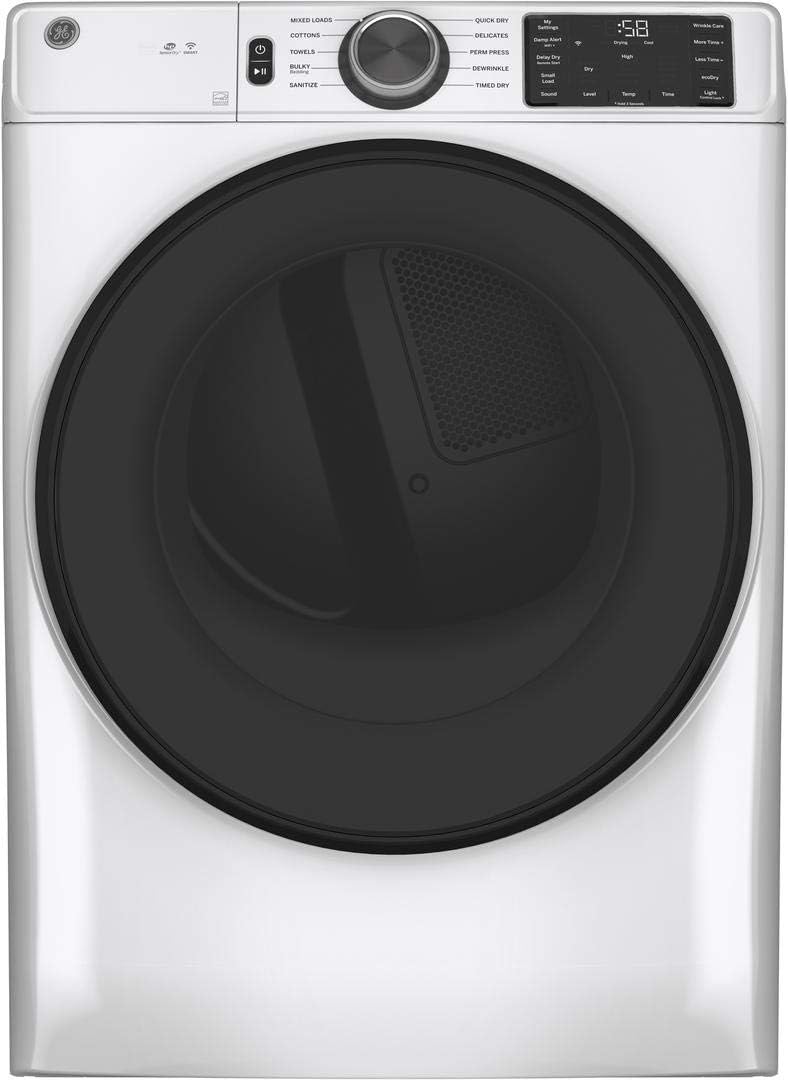 GE GFV55ESSNWW 28" Long Vent Front Load Electric Dryer with 7.8 cu. ft. Capacity Built-in WiFi Sanitize Cycle and 200 Ft. Vent in White