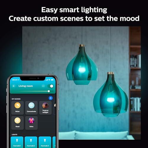 Philips Hue 75W A19 White and Color Ambiance LED Smart Color-Changing Bulb - Pack of 4 - E26 Indoor - Control with Hue App - Compatible with Alexa