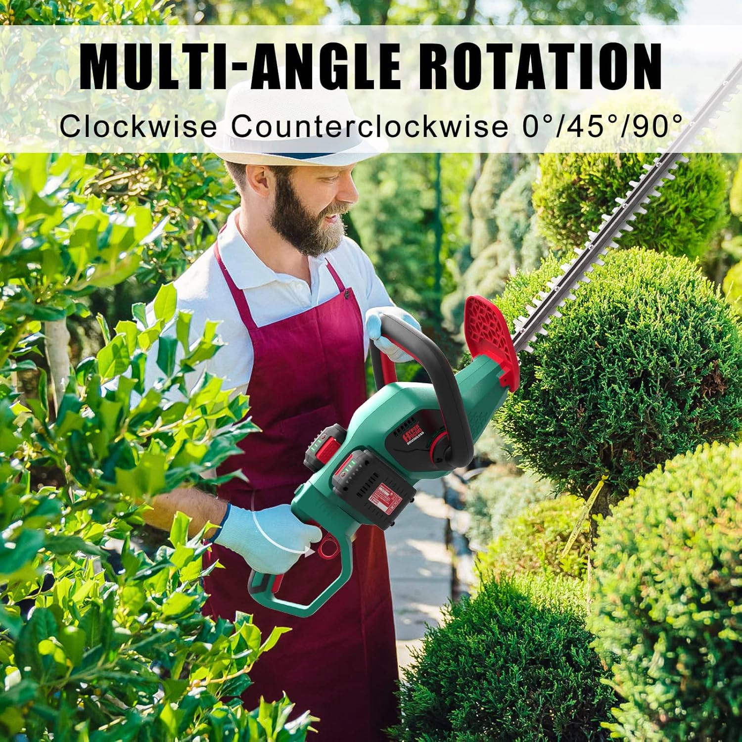 HYPERECHO Cordless Hedge Trimmer 40V MAX 24-Inch 1" Cutting Capacity Cordless Shrub Trimmer Electric Hedge Trimmer Brushless Motor (2.0Ah
