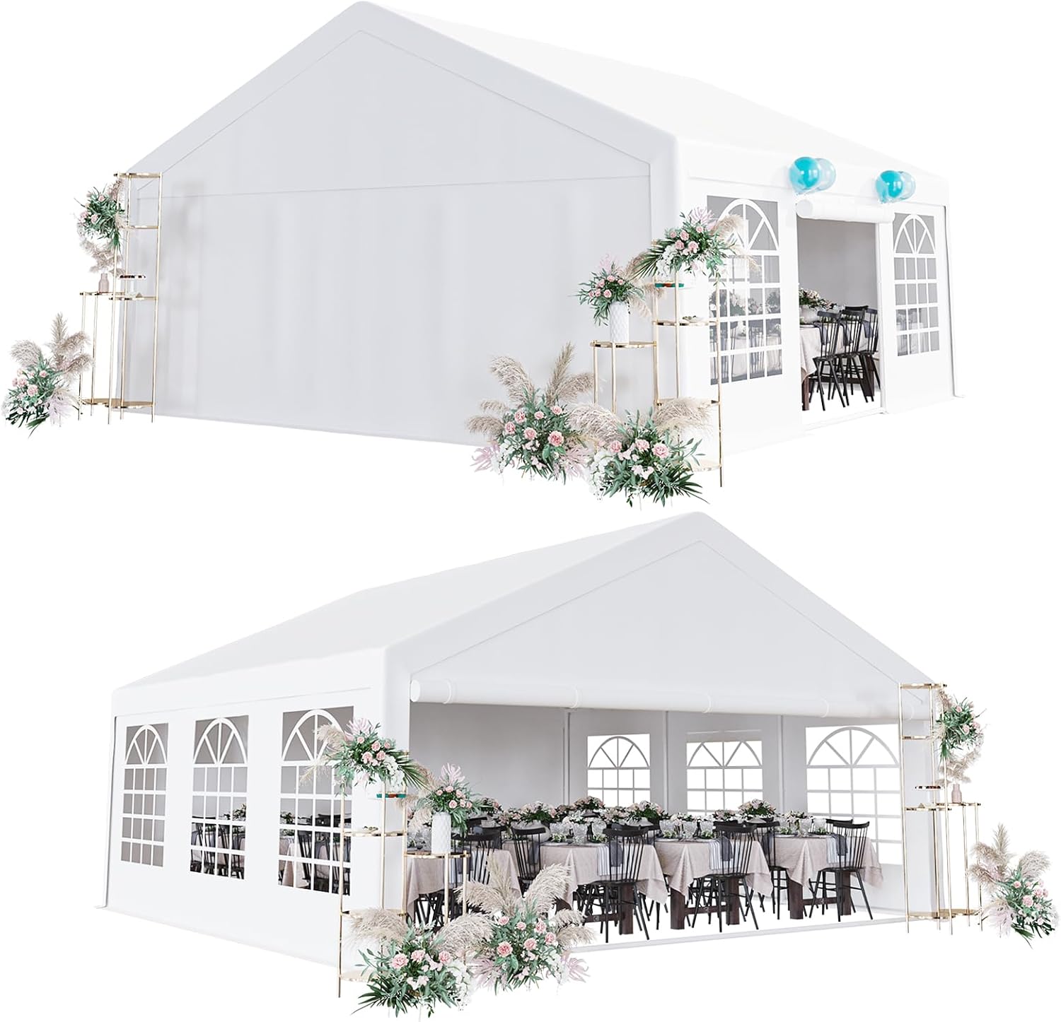 Acekool 20 x 20 FT Outdoor Party Tent Canopy Wedding Patio Camping Gazebo Shelter Pavilion Cater Wedding BBQ Events Tent w/Removable Sidewalls & 3
