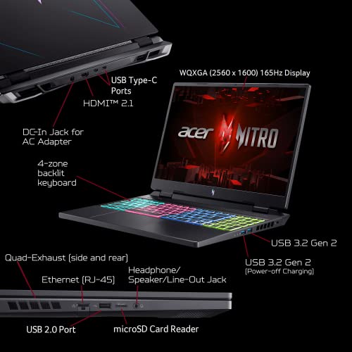 Acer Nitro 16 Gaming Laptop | AMD Ryzen 7 7840HS OctaCore CPU | NVIDIA GeForce RTX 4060 Laptop GPU | 16" WUXGA 165Hz IPS Display | 16GB DDR5 | 512GB