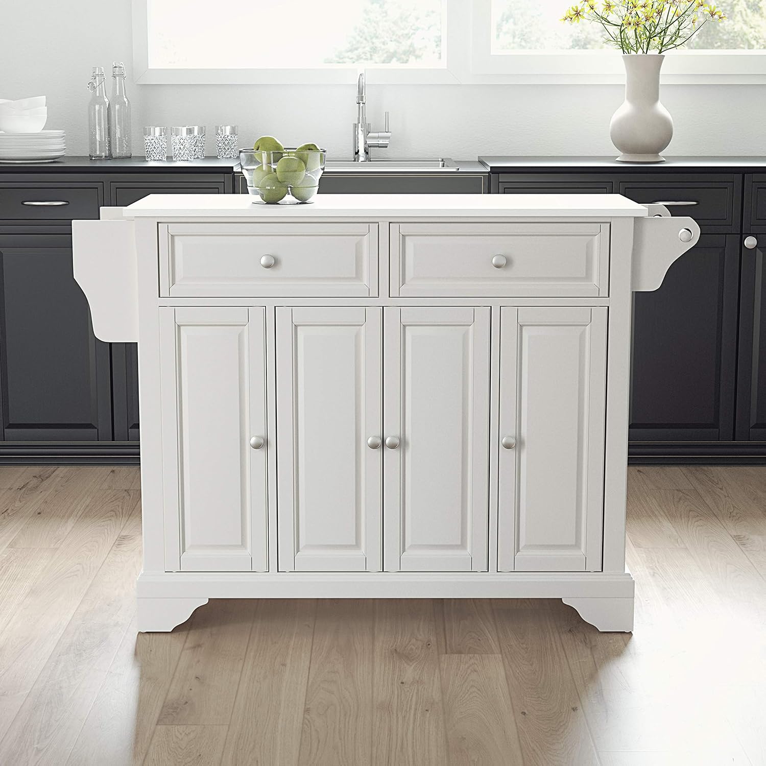 Crosley Furniture Lafayette Full Size Kitchen Island with Solid White Granite Top, White
