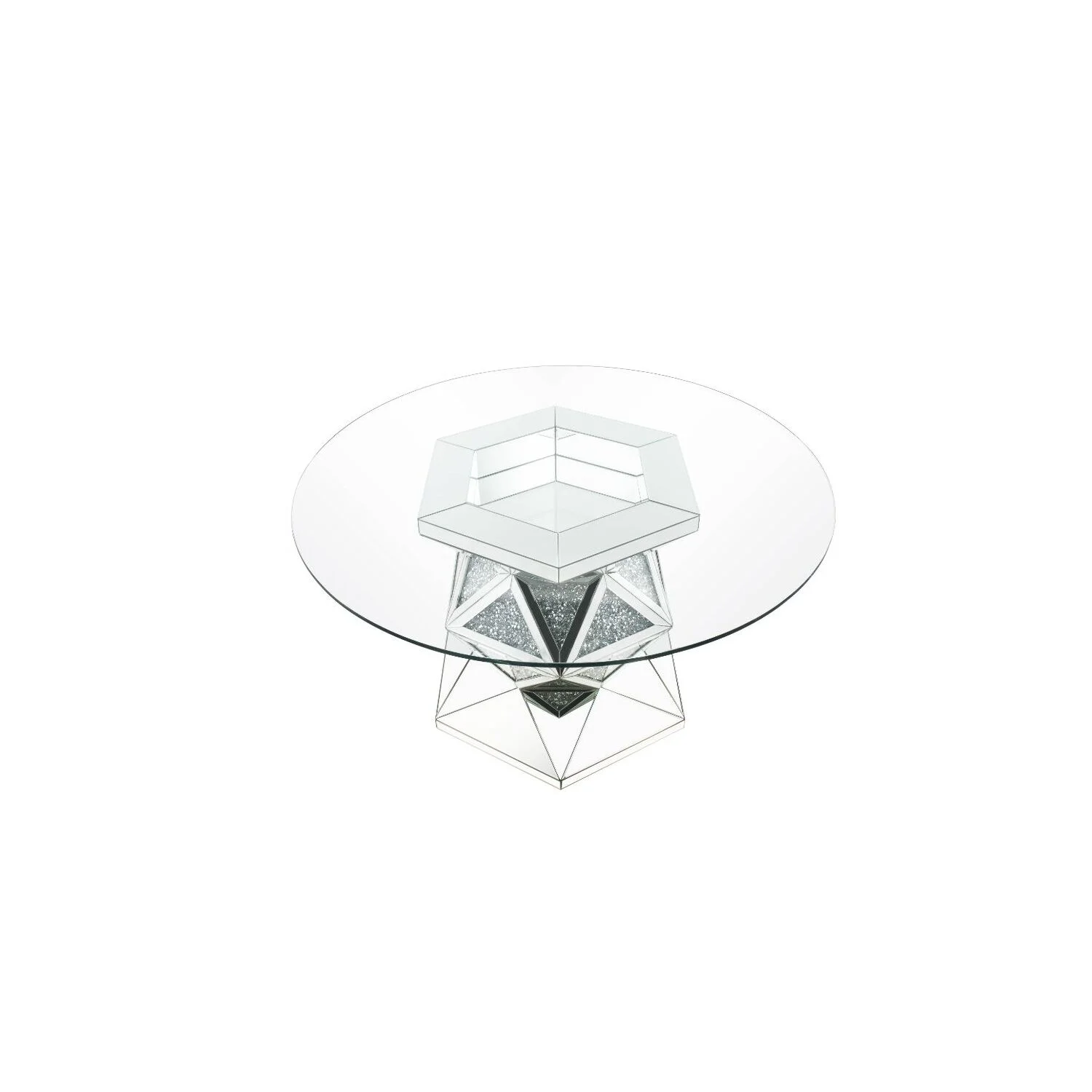 ACME Noralie Round Glass Top Dining Table in Mirrored and Faux Diamonds