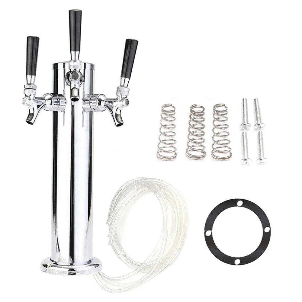 DENEST Beer Dispenser Beer Tower Homebrew Bar Beer Dispenser Stainless Steel Silver (3 Taps)