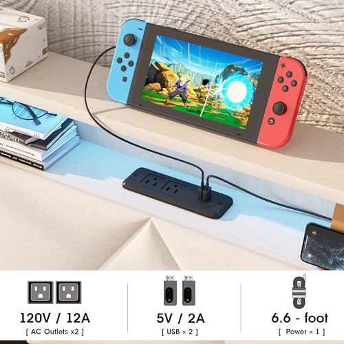 Vabches Queen Bed Frame with Storage Headboard and 4 Drawers,Upholstered Platform with Charging Station and Led Lights,Adjustable Headboard