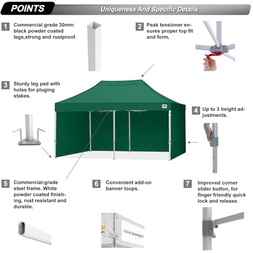 ABCCANOPY Easy Pop Up Canopy Tent with Sidewalls 10x10 Commercial -Series, White