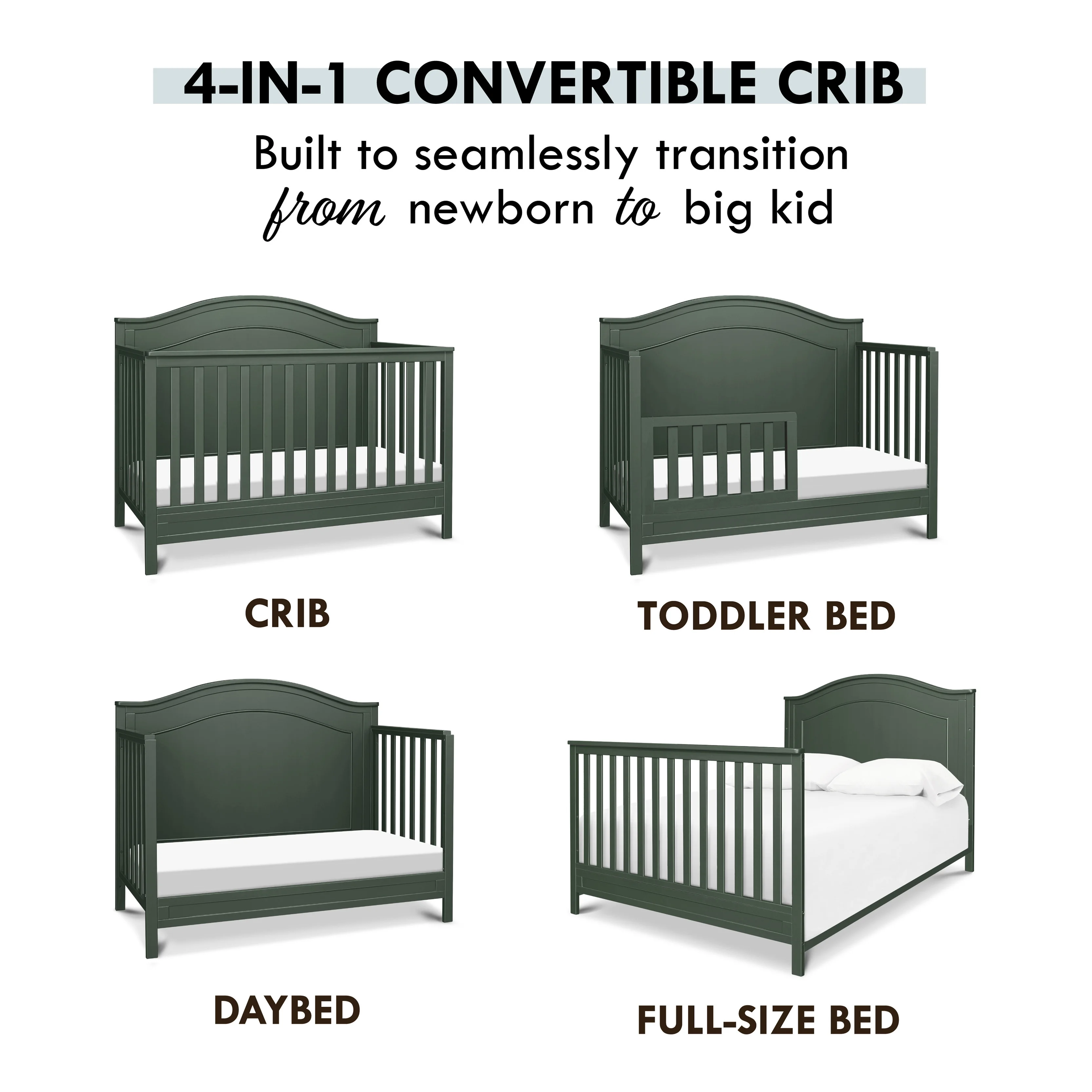 DaVinci Charlie 4-in-1 Convertible Crib, Greenguard Gold Certified, Forest Green