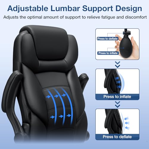 Big and Tall Office Chair 450lbs Heavy Duty Executive Desk Chair with Adjustable Lumbar Support High Back Ergonomic Home Computer Leather Chair with