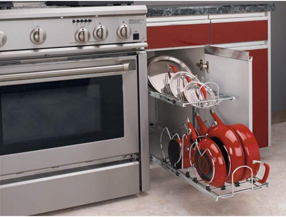 Rev-A-Shelf 5CW2-2122-CR 21-Inch 2-Tier Wire Pull Out Kitchen Cabinet Organizer for Pots, Pans, and Lid Cookware, Chrome