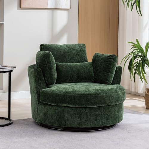Chifee & Vingol 42.2" Oversized Swivel Accent Chair Round Barrel Chair,Chenille,Beige