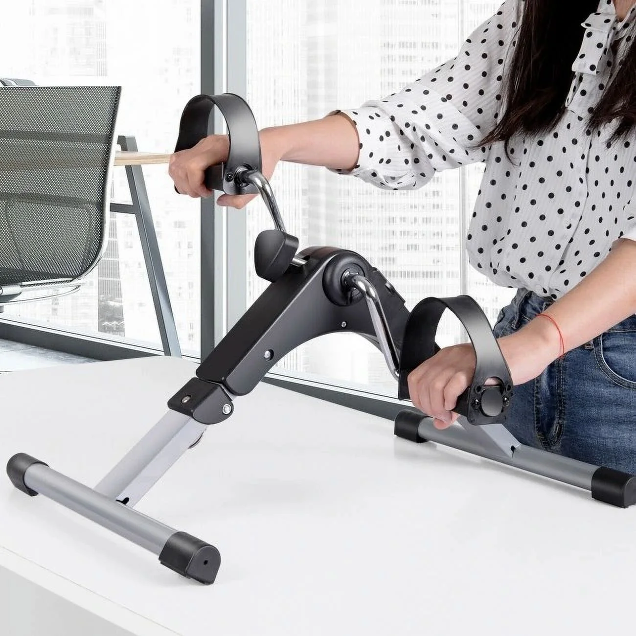 FEIKUQI Indoor Under Desk Arms Legs, Folding Pedal Exercise Bike With Electronic Display