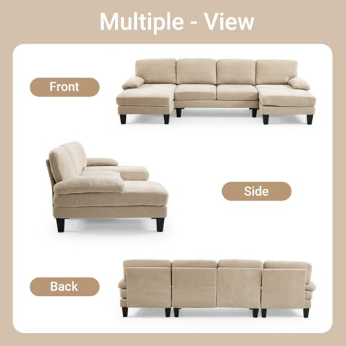 VINGLI 110" Sectional Couches for Living Room,U Shaped Couch with Double Chaise, 4-Seat Sofa Set with Chenille Fabric for Home Furniture,Forest Green