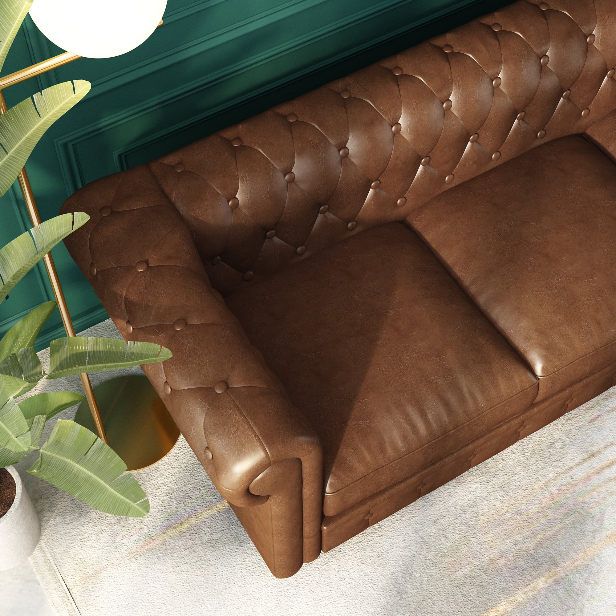 Chesterfield Button Tufted Faux Leather Sofa, 3-Seater Upholstered Couch with Removable Cushions for Living Room Bedroom Office