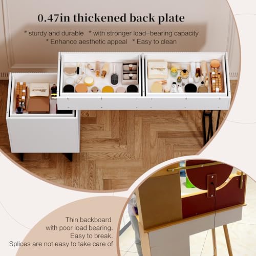 Makeup Vanity Desk with Cloud Lighted Mirror with Power Outlet and LED Strip, 3 Color Lighting Modes with Adjustable Brightness