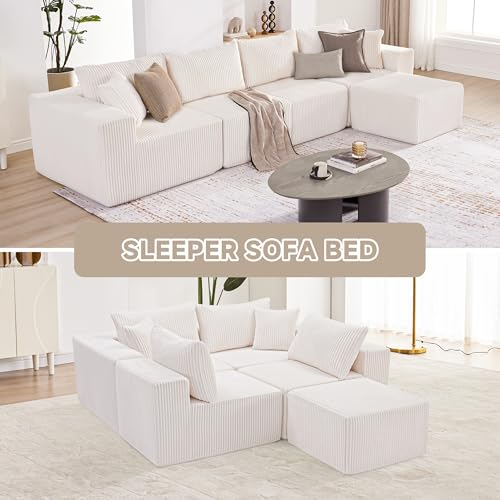 107.4" Cloud Couch Sectional, Modular Sofa with Deep Seat, Plush Corduroy L Shaped Boneless Couch, Convertible Sectional Couches for Living Room