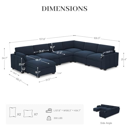 Belffin Extra Large Modular Sectional Sofa,106.3" 4-Seater L Shaped Couch,Velvet Convertible Sectional Couches for Living Room