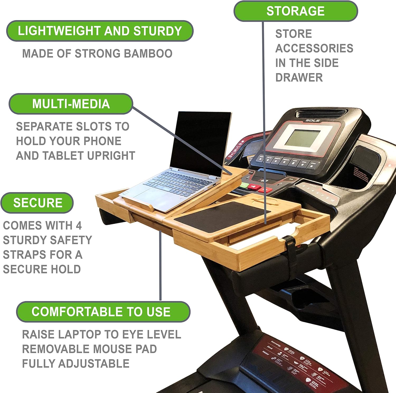 SmartFitness Universal Treadmill Desk, Treadmill Laptop Holder, Treadmill Laptop Stand, Treadmill Laptop Desk, Treadmill Desk Attachment