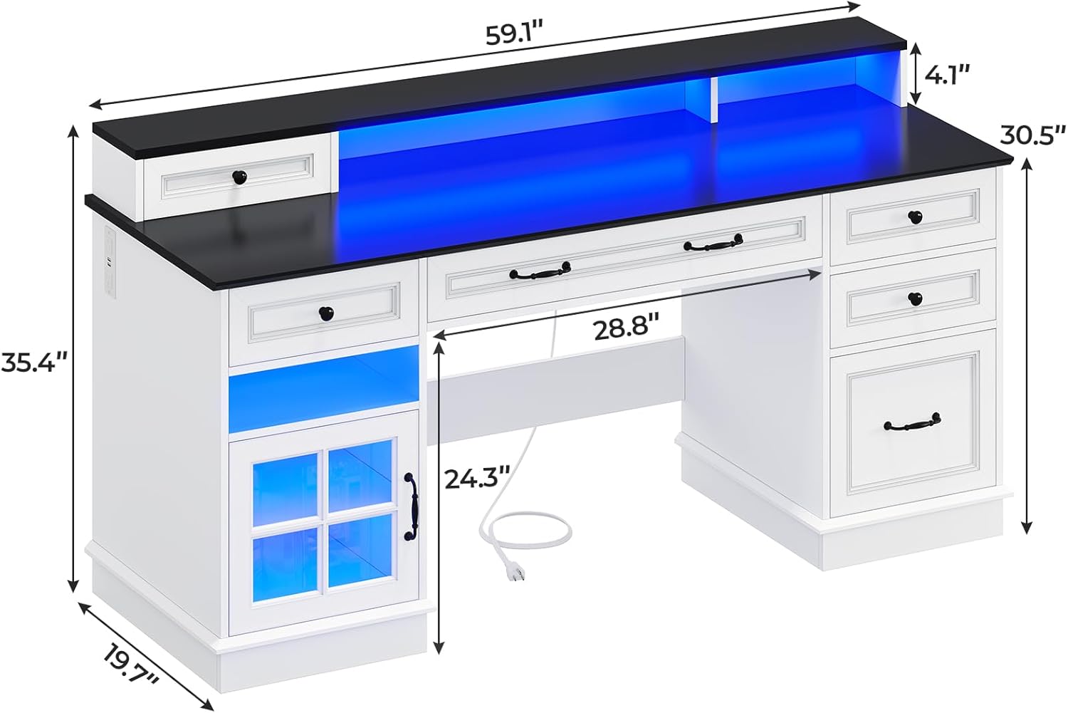 Executive Desk, Computer Desk with Drawers & Storage Cabinet, Home Office Desk with File Drawer & Monitor Stand