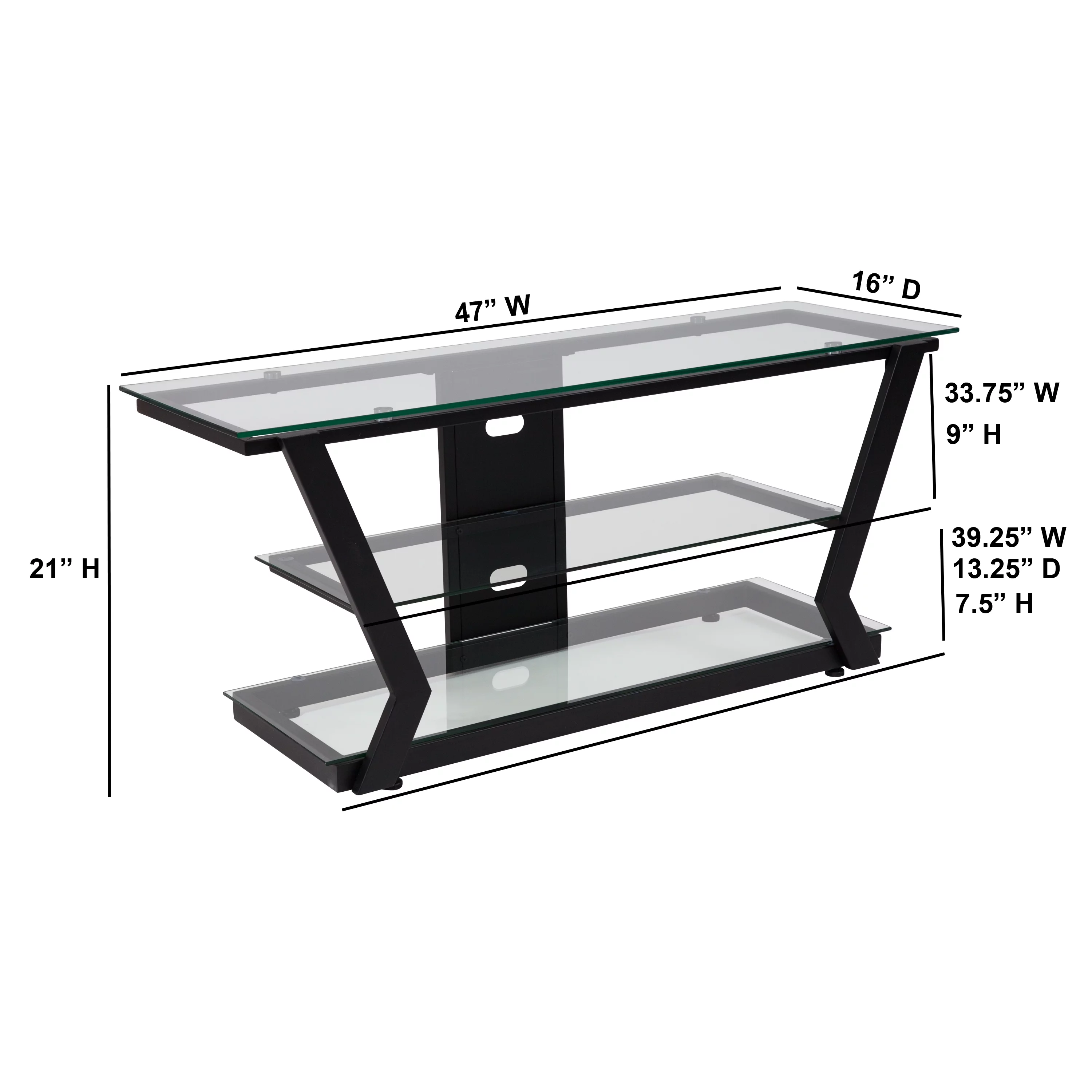 Flash Furniture Harbor Hills Glass TV Stand with Black Metal Frame, for TVs up to 50"