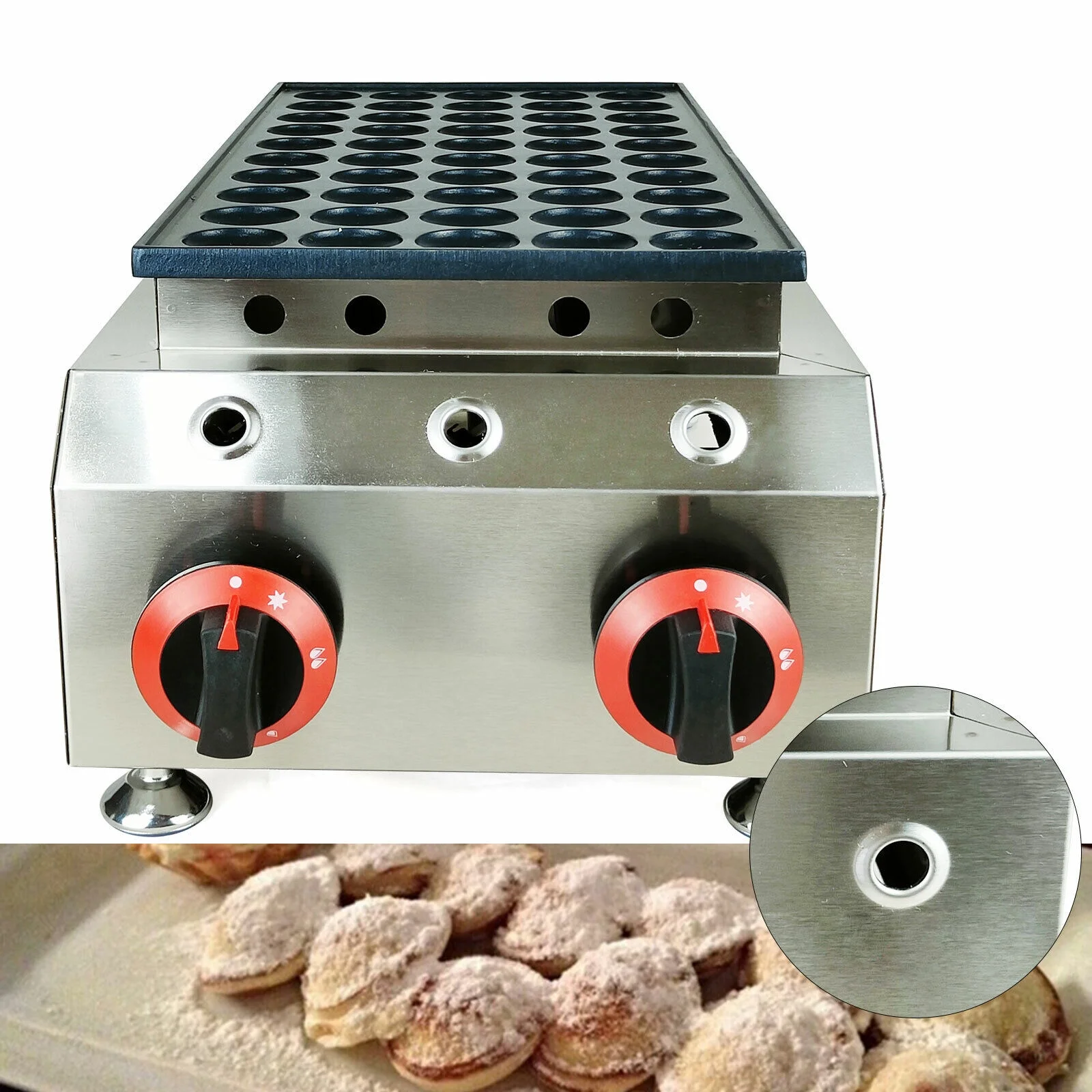 LPG Gas Poffertjes Maker 50 Holes Mini Dutch Pancakes Maker Machine Non-stick Waffle Maker
